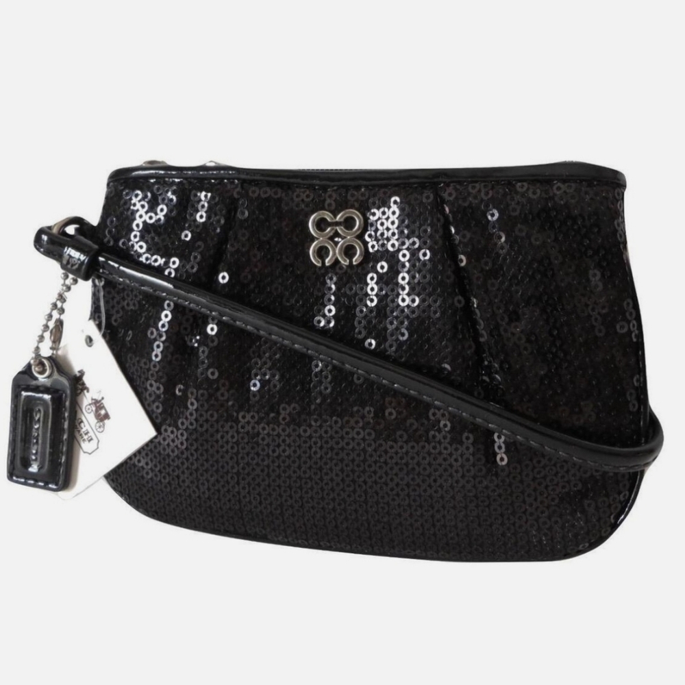 Coach Black Sequined Wristlet - 6.25" L x 5.25" H x 1" D